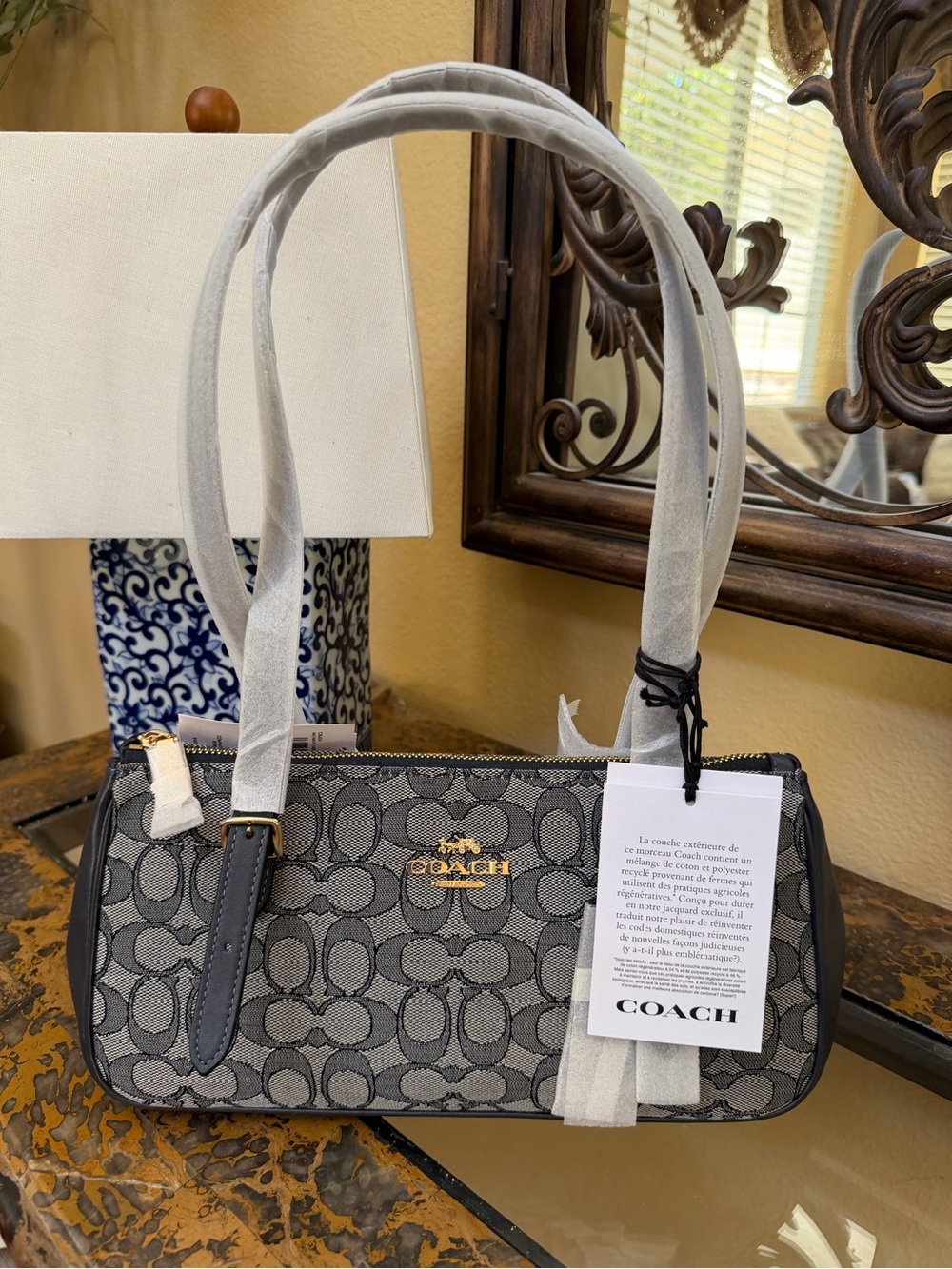 Coach Signature Jacquard Shoulder Bag with Gold Logo